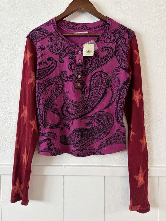 We The Free Tops - Free People We The Free Paisley Star Print Henley Long Sleeve Top L NWT Boho